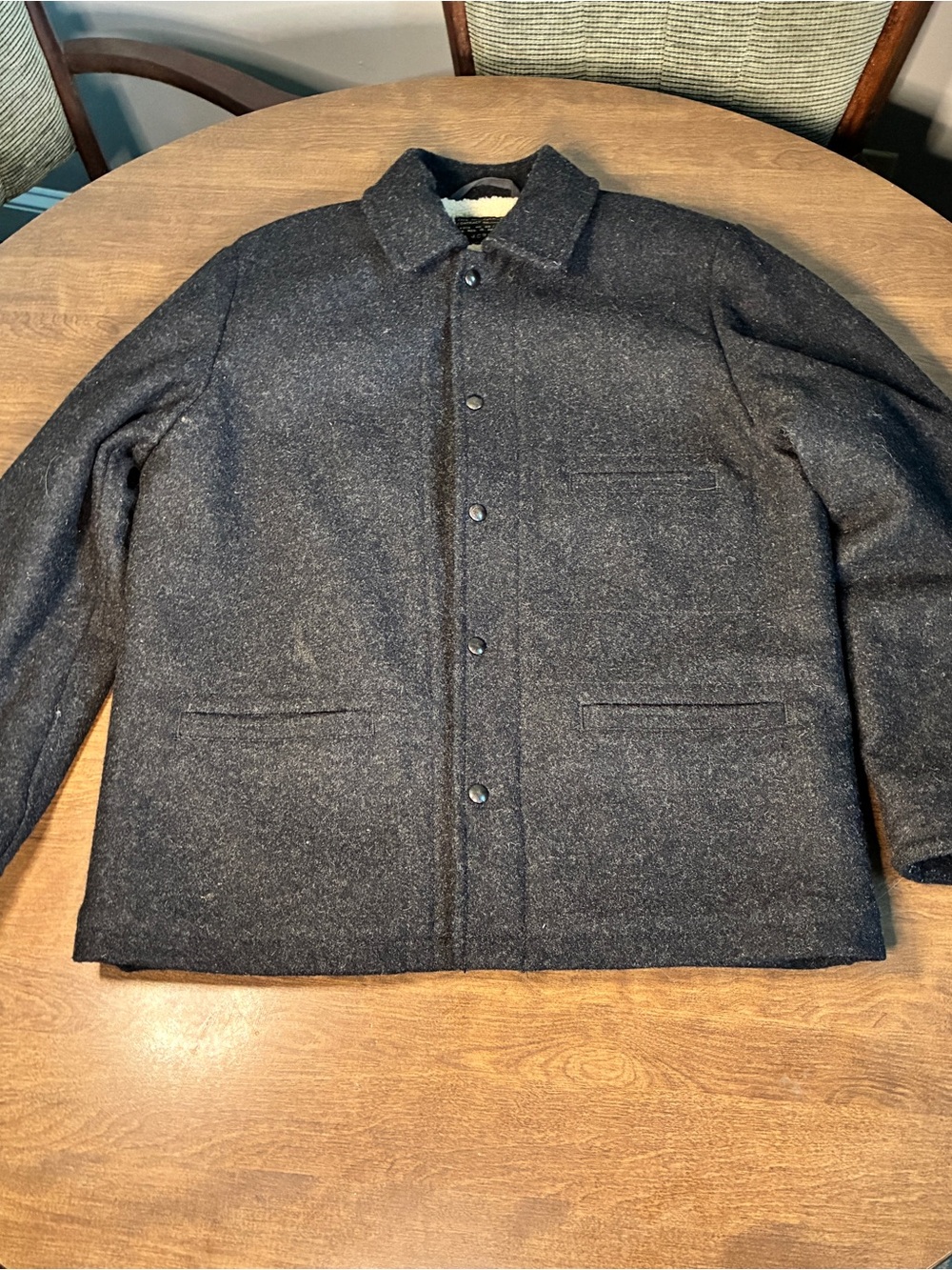 J.CREW Sherpa Lined Skiff Jacket Charcoal Gray Wool Thermore Insulated Men Large